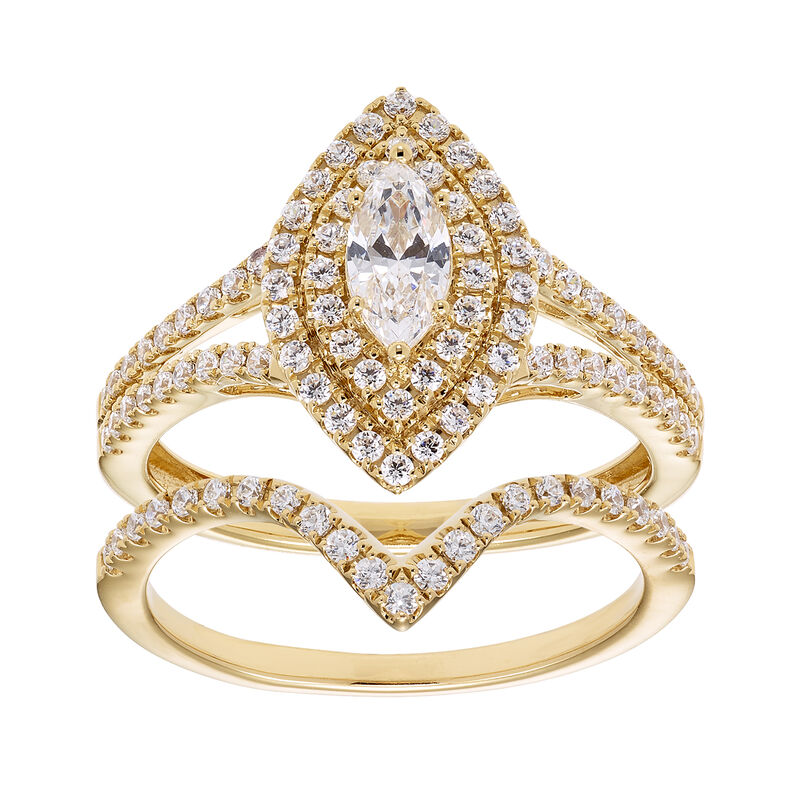 Marquise-Cut 1ct. Diamond Double Halo Bridal Set in 14k Yellow Gold image number null